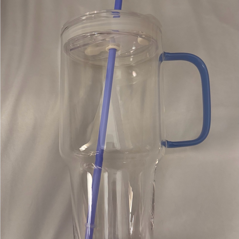 Blue Handle & Straw Clear Travel Tumbler - Home Dining